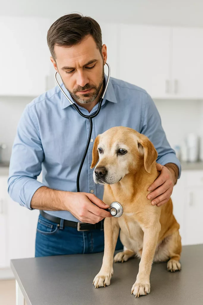 Vétérinaire examinant un chien âgé