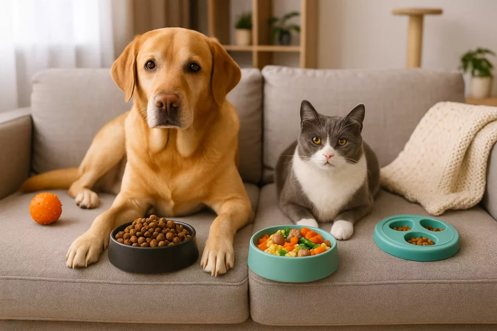 Chien et chat assi