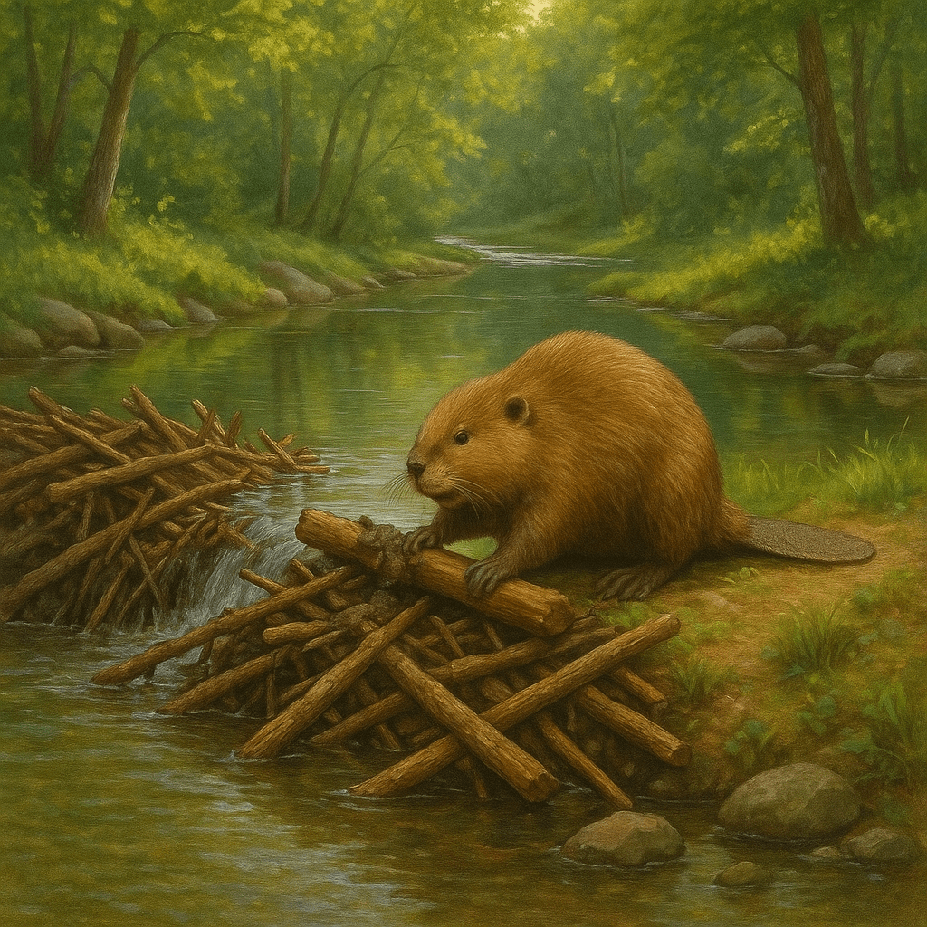 Castor construisant un barrage