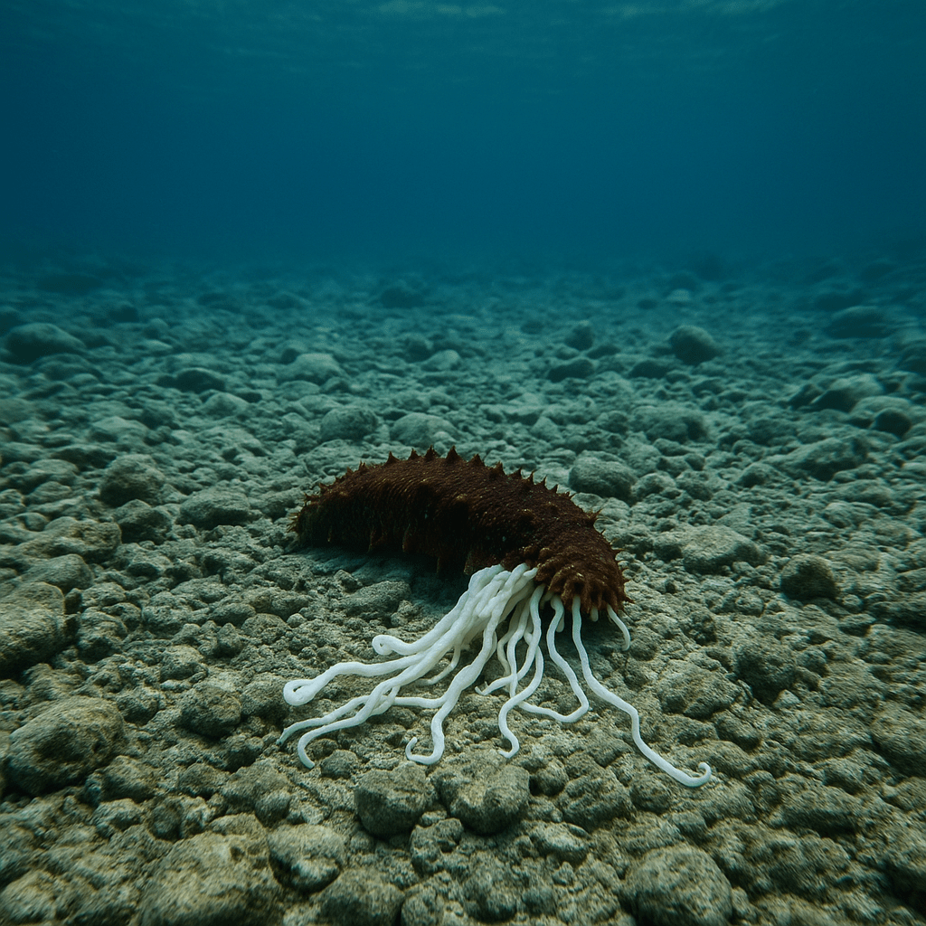Concombre de mer crachant ses organes