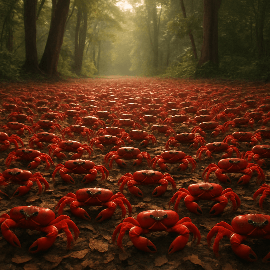 Regard d’un crabe rouge envahissant une plage