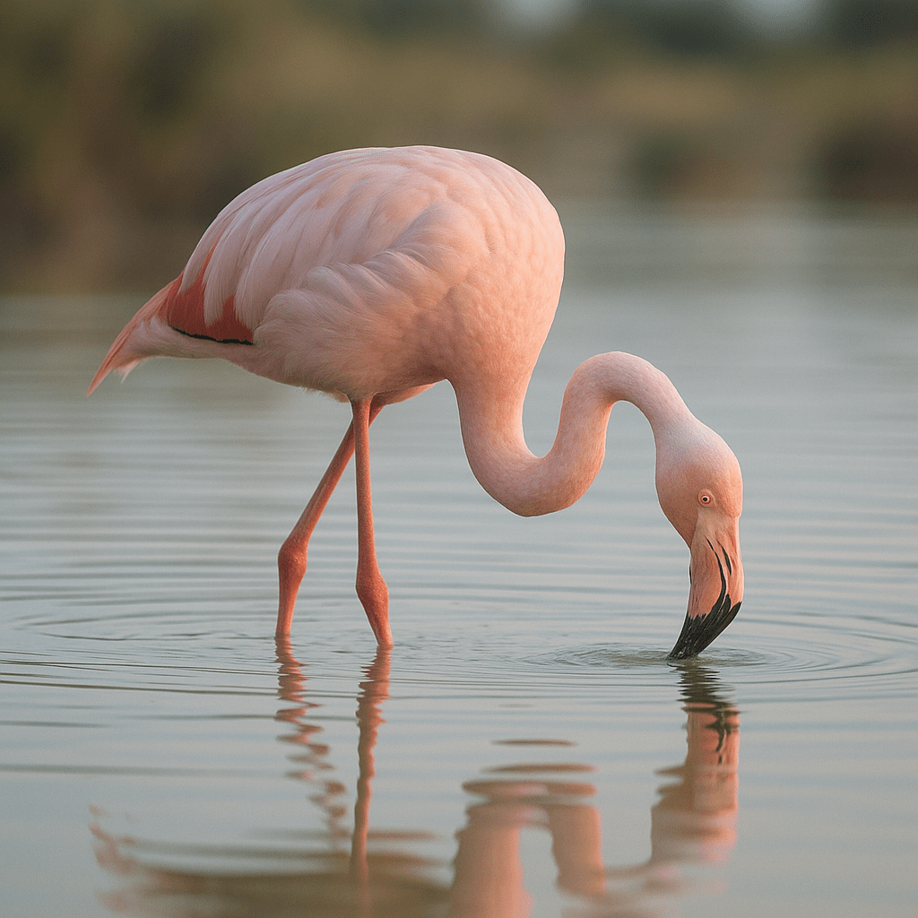 Flamants roses se nourrissant dans une lagune