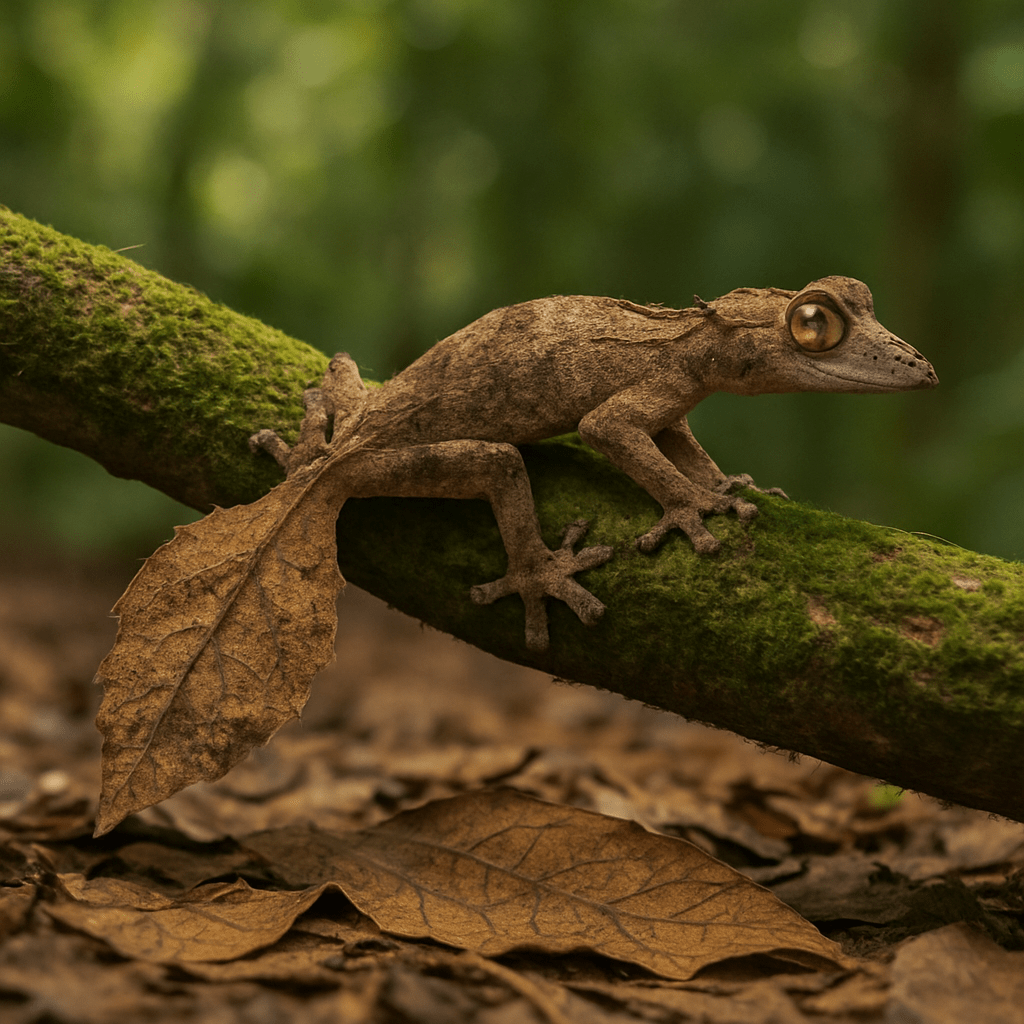 Gecko à queue de feuille sur une feuille