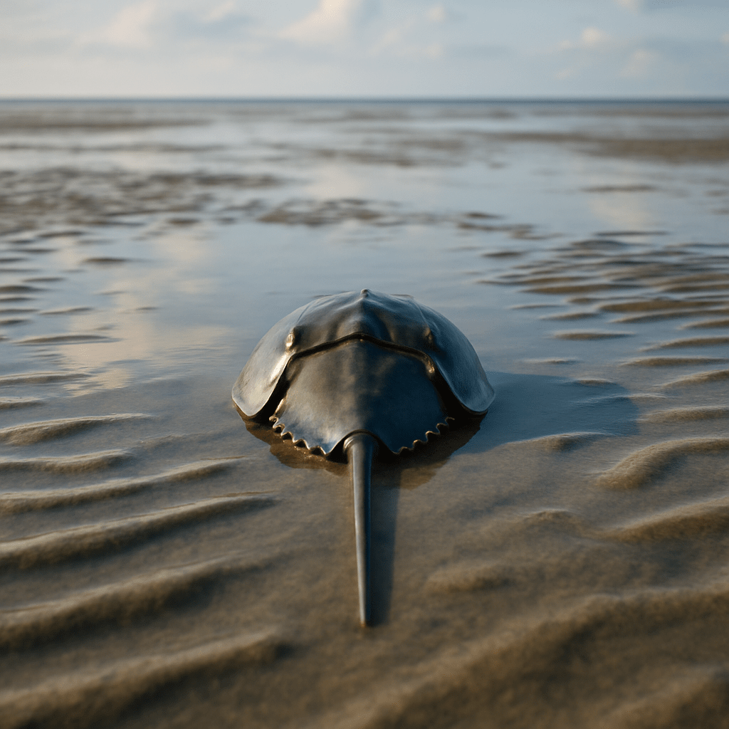 Limule avec sa carapace bleue en gros plan