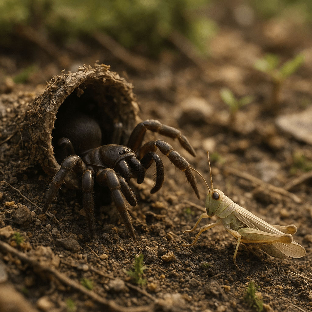 Araignée à trappe dans son terrier