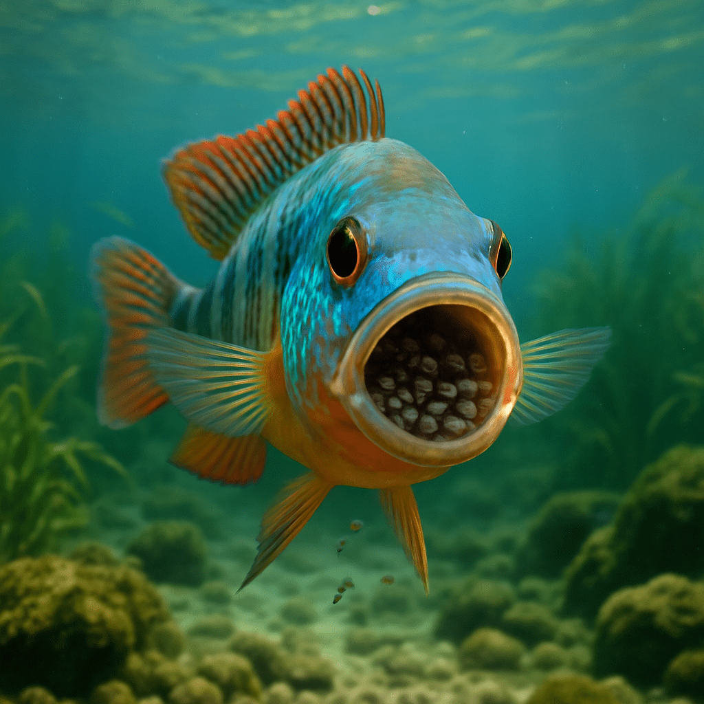 Cichlidé transportant ses alevins dans sa bouche