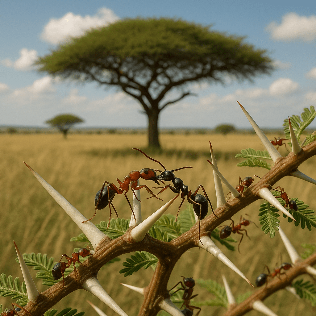 Fourmi-acacia protégeant son acacia