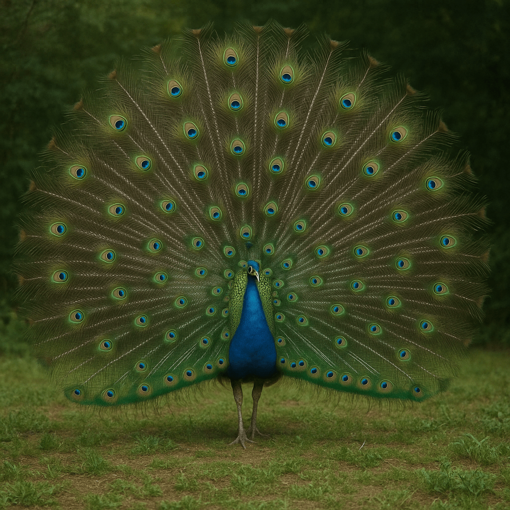 Paon déployant ses plumes