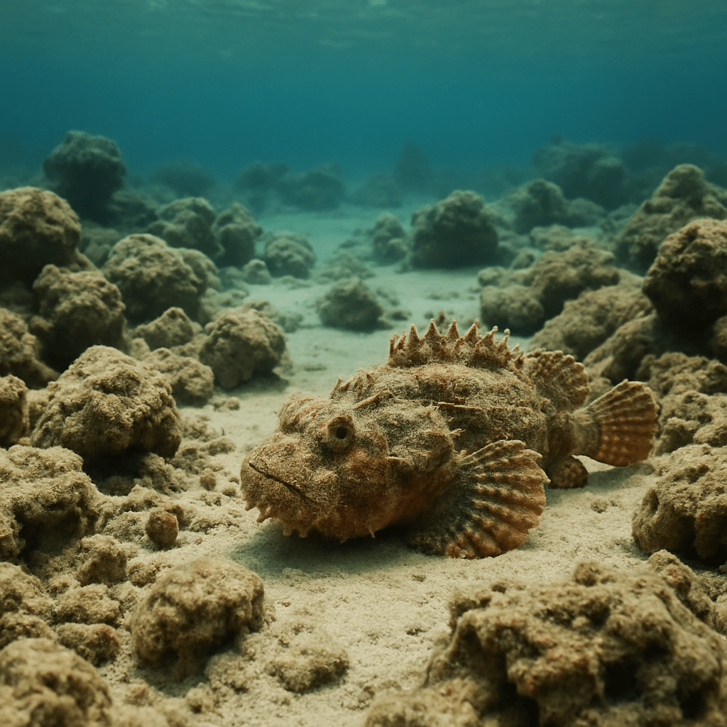 Poisson-pierre camouflé sur un fond rocheux