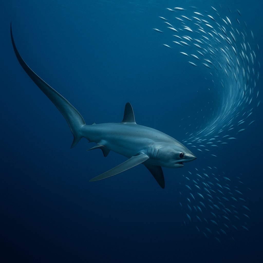 Queue du requin-renard en action