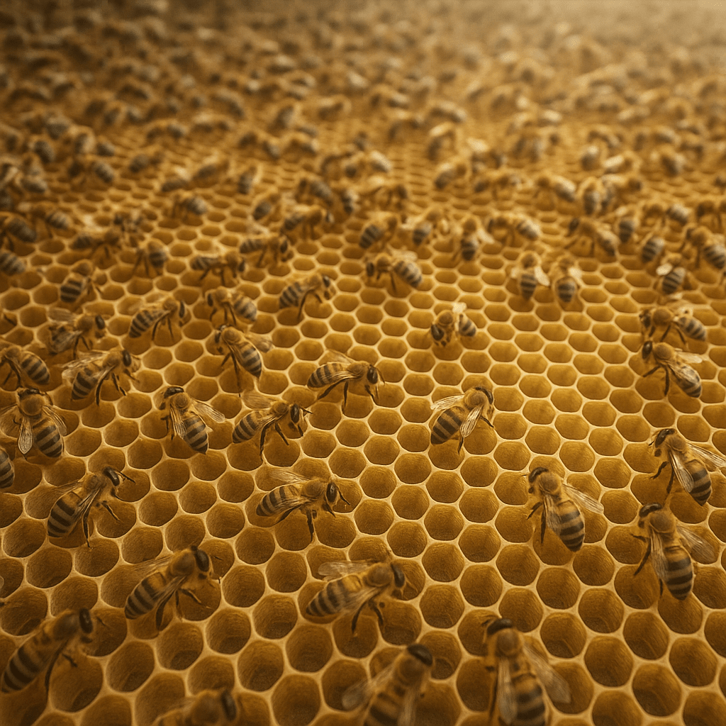 Gros plan d’alvéoles hexagonales d’une ruche