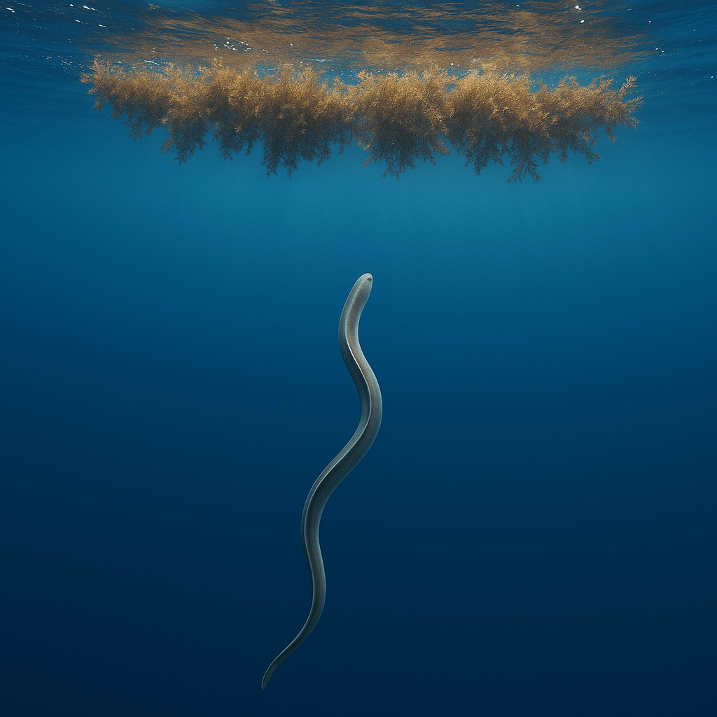 Anguille nageant vers les Sargasses