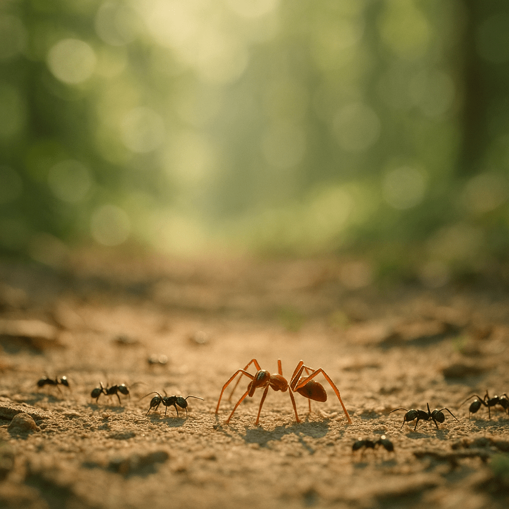 Araignée-fourmi se confondant avec un groupe de fourmis