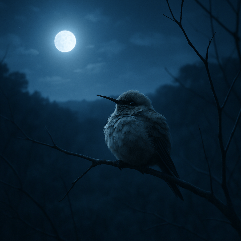 Colibri endormi en torpeur sur une branche