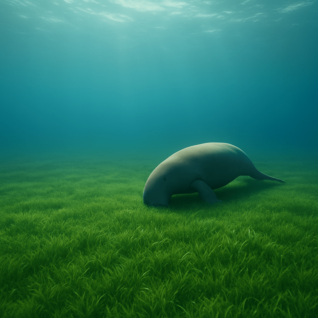 Dugong nageant près du récif