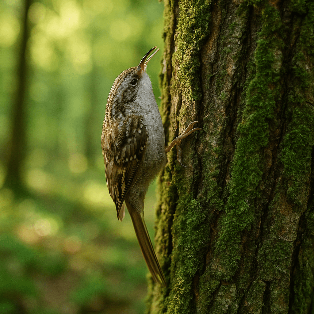 Grimpereau en pleine ascension verticale sur un tronc d'arbre