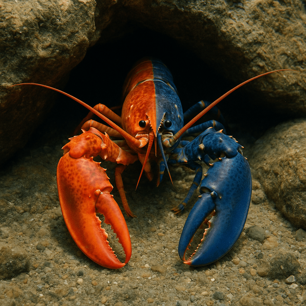 Homard bicolore montrant ses deux couleurs distinctes