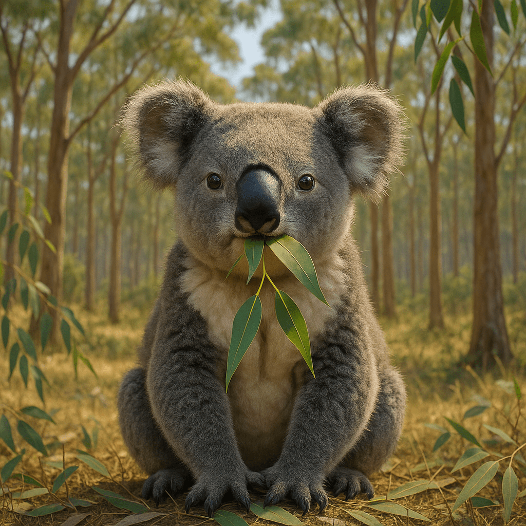 Koala mangeant des feuilles d'eucalyptus