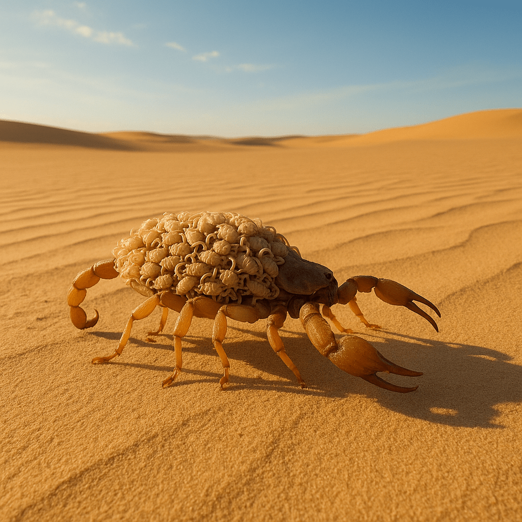 Scorpion femelle transportant ses petits sur son dos