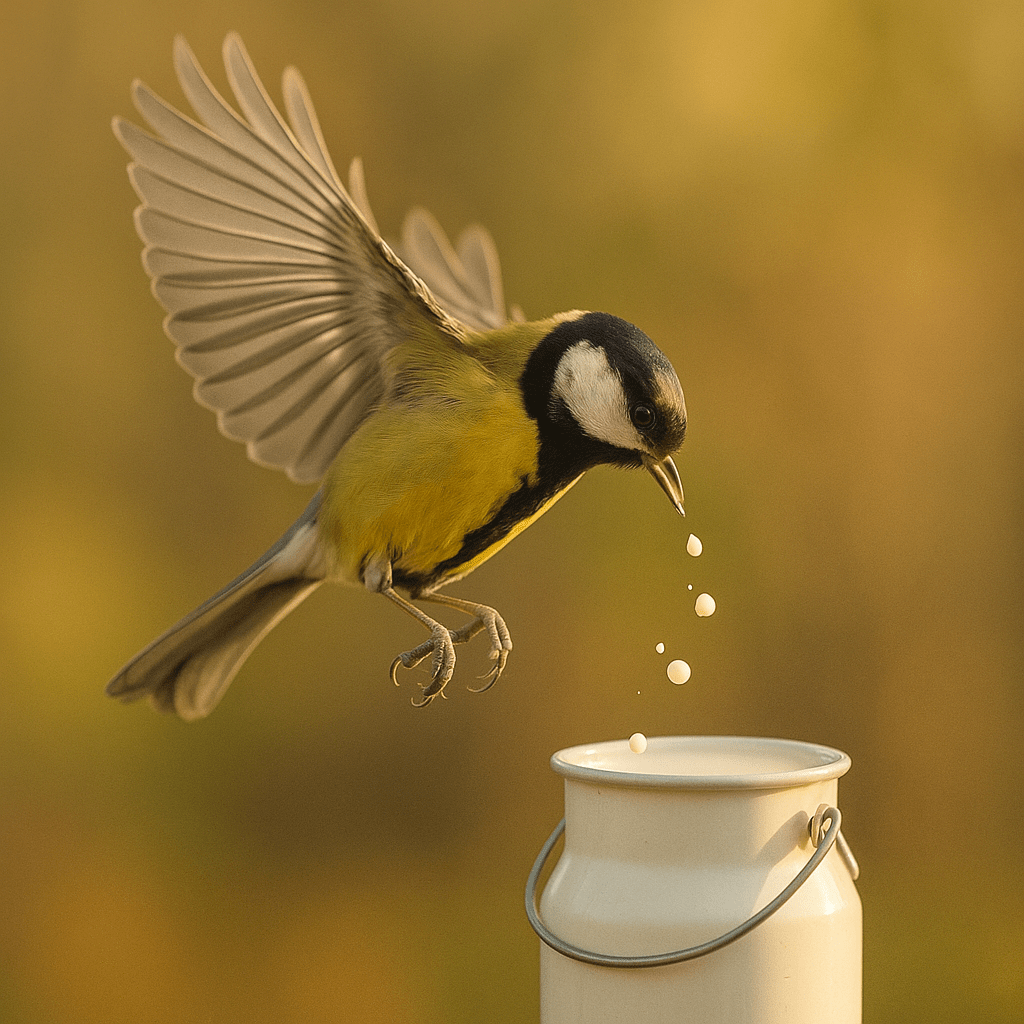 Mésange buvant du lait