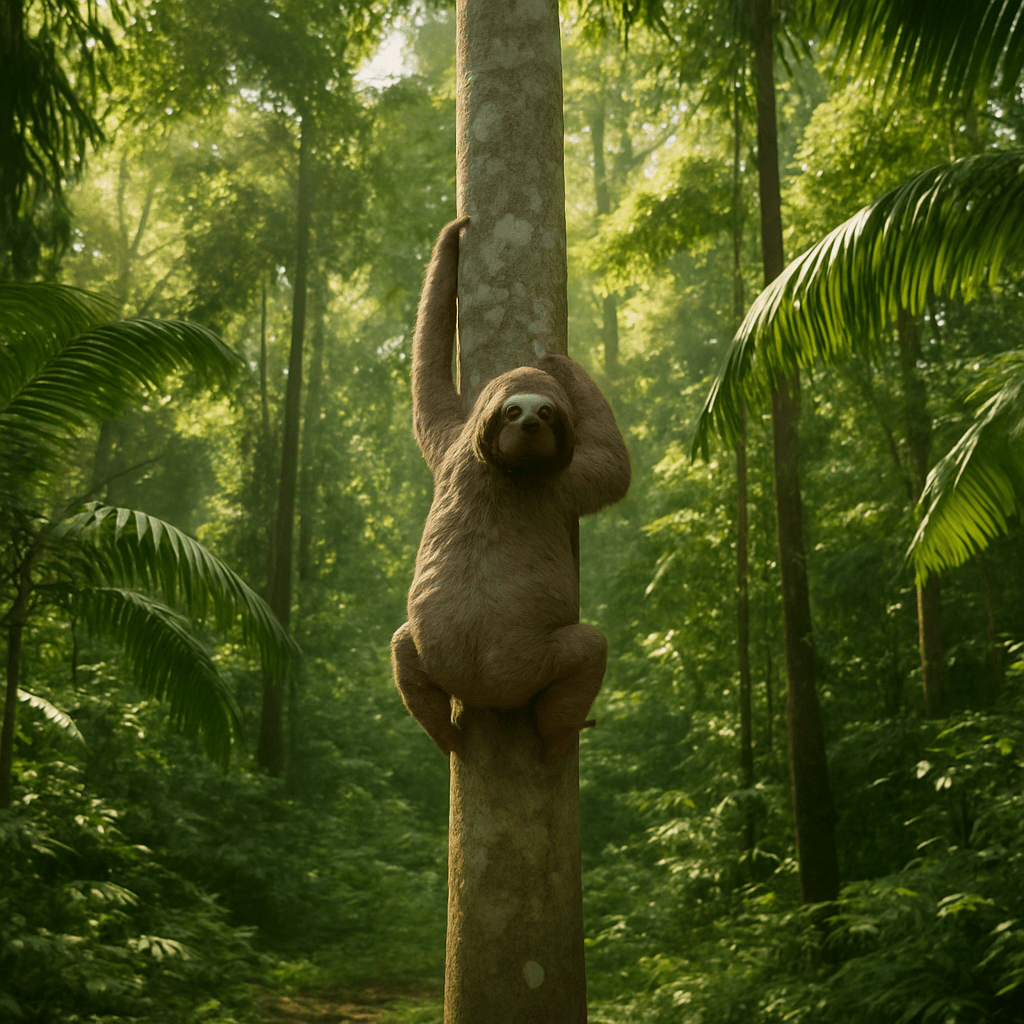 Paresseux descendant d'un arbre
