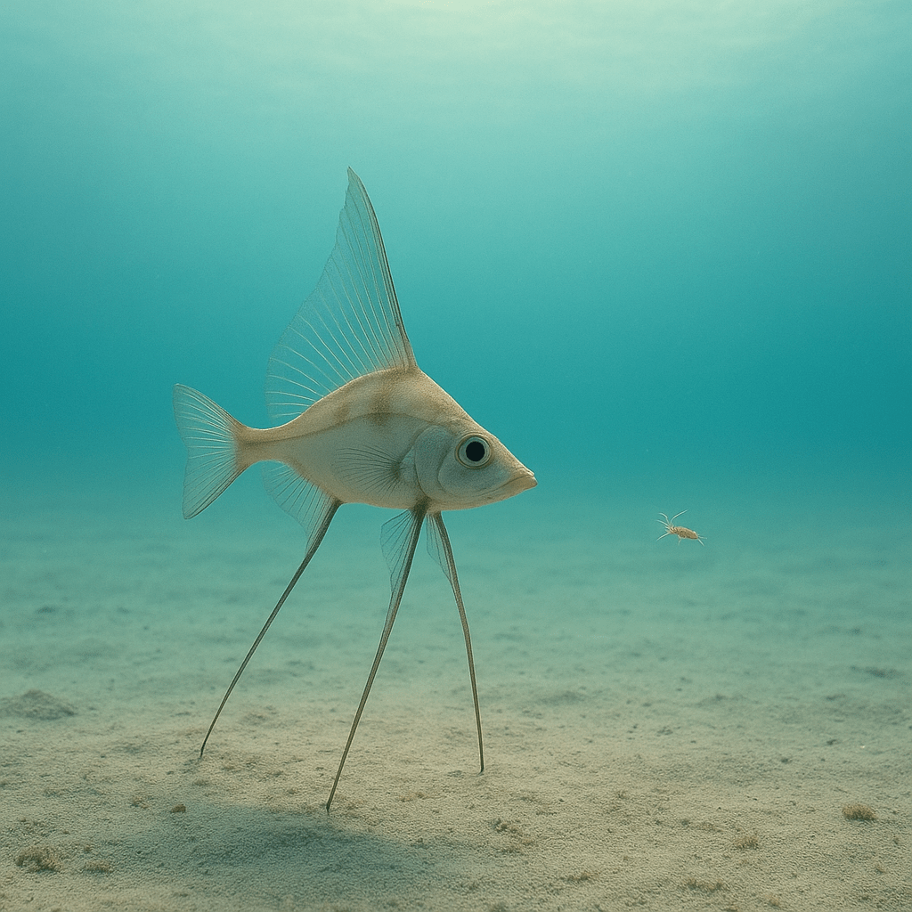Poisson-tripode marchant sur des échasses osseuses au fond de l'océan