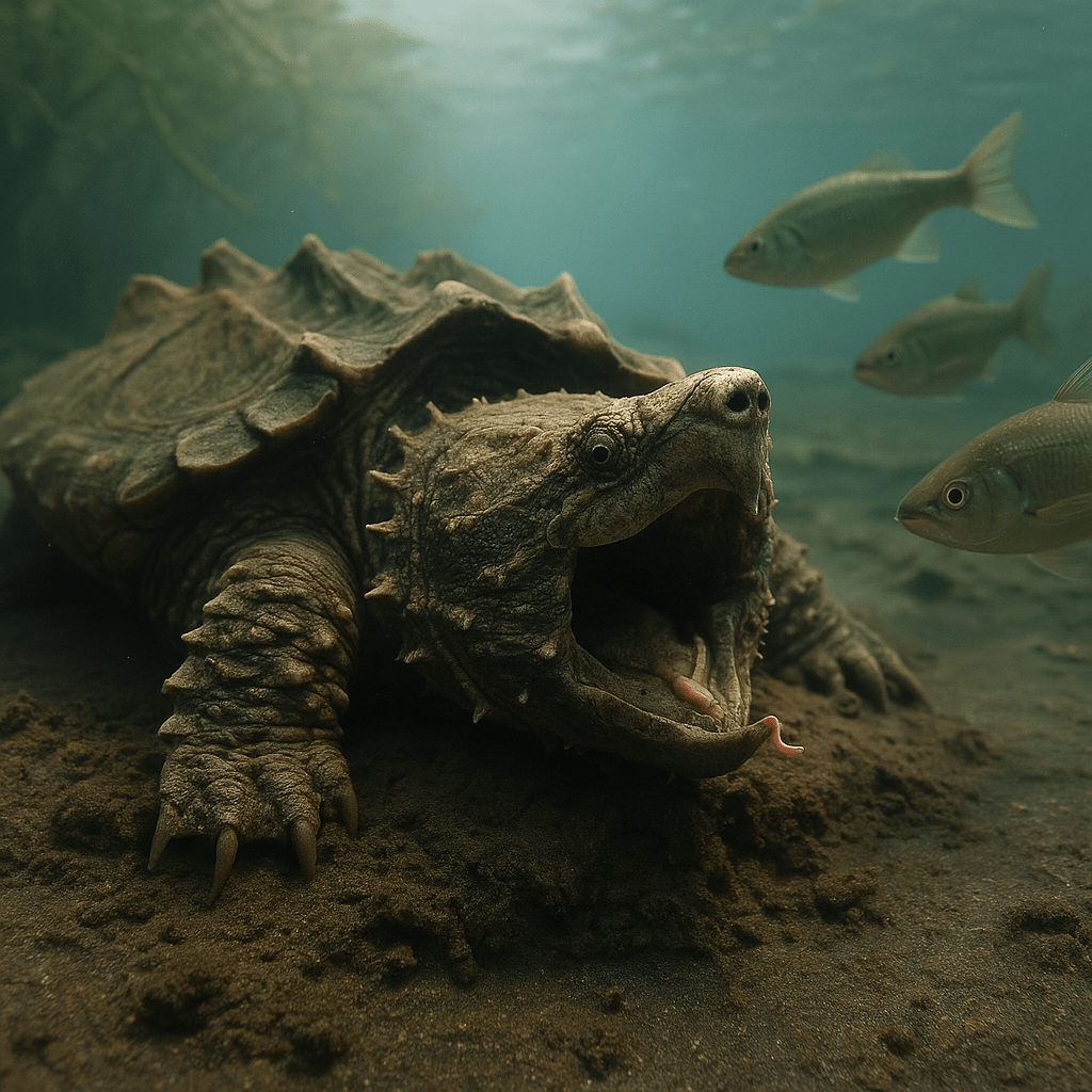 Tortue alligator montrant sa langue-appât