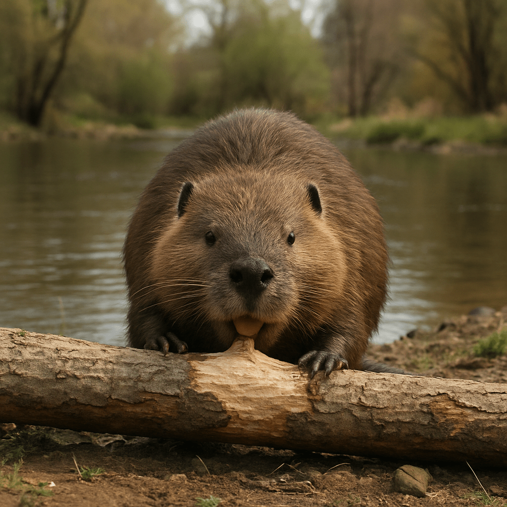 Castor rongeant un arbre