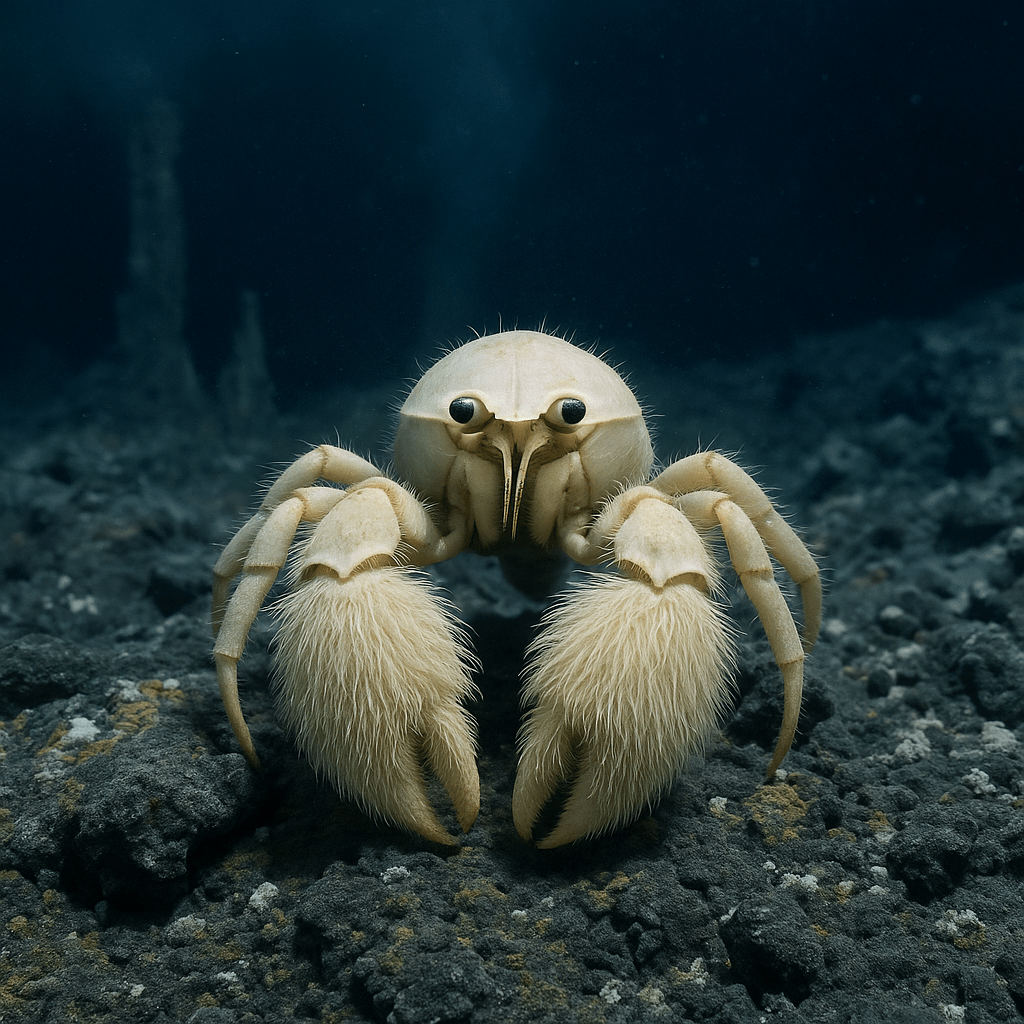 Crabe Yéti cultivant des bactéries sur ses pinces
