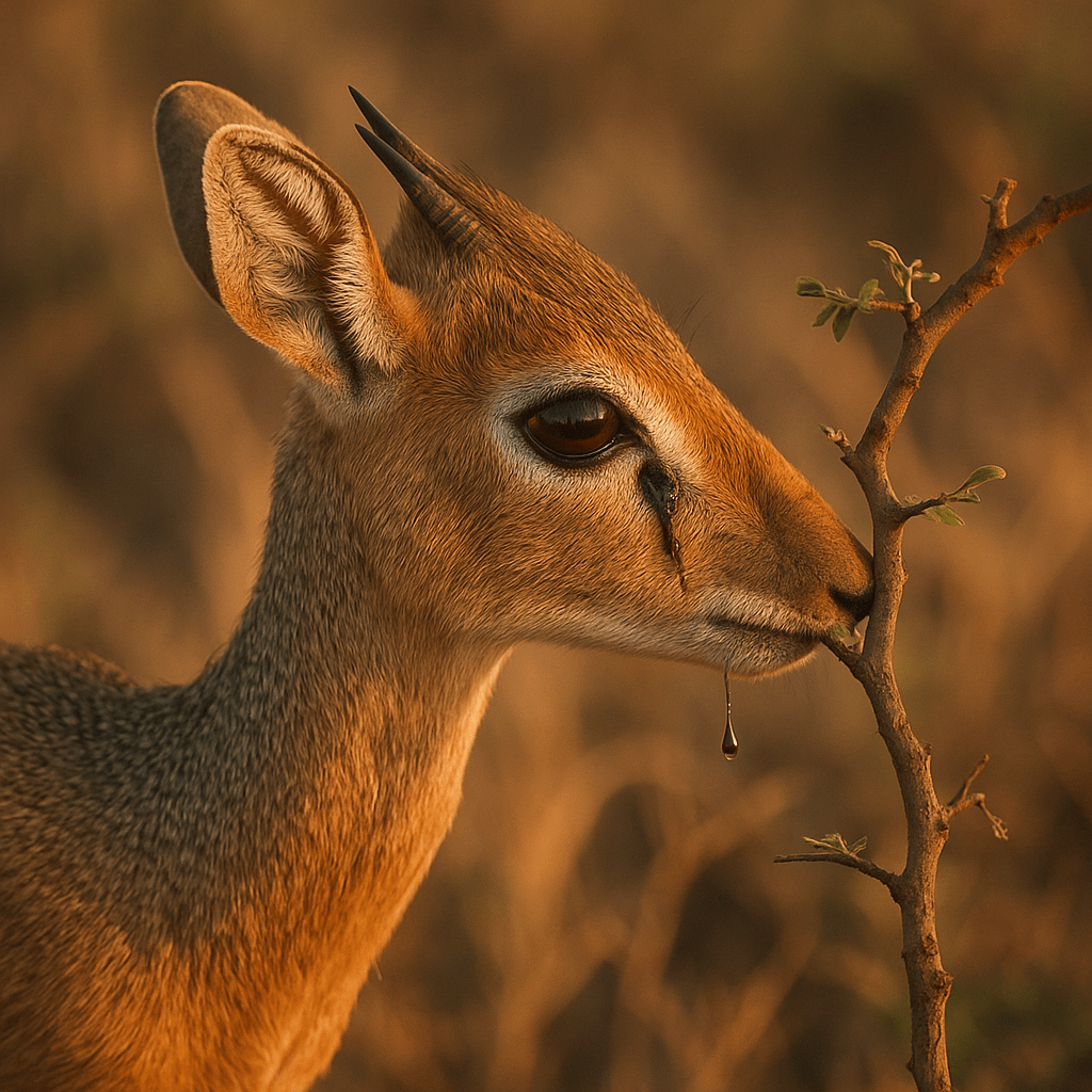 Dik-dik marquant son territoire avec ses larmes
