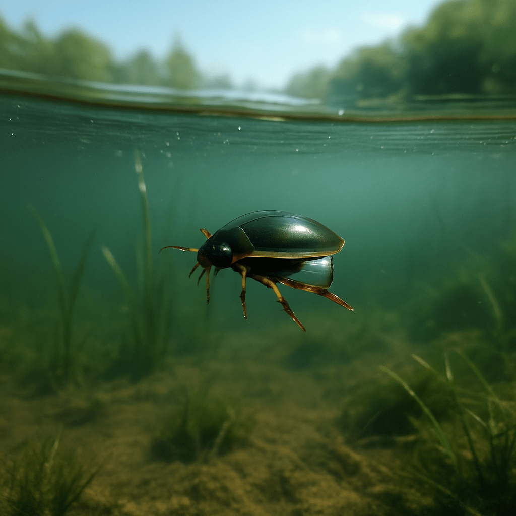 Dytique sous l'eau avec une bulle d'air