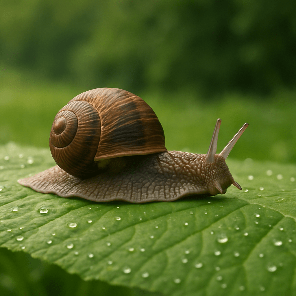 Escargot marchant sur son pied