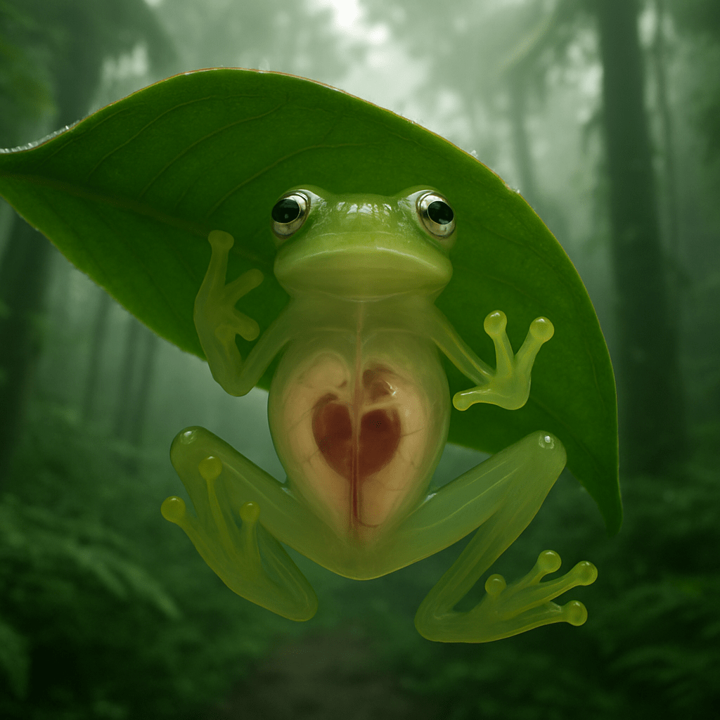 Grenouille de verre sur une feuille