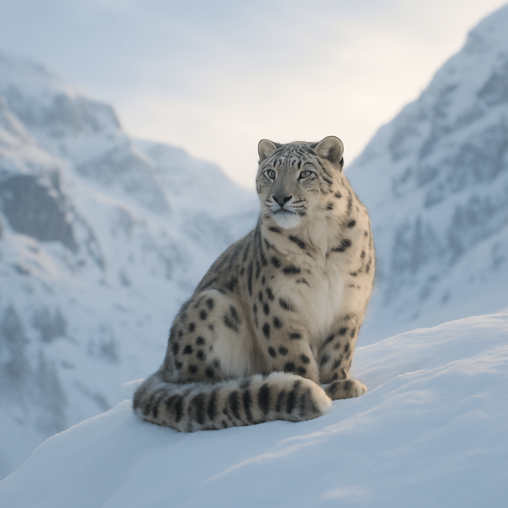Léopard des neiges sur un rocher