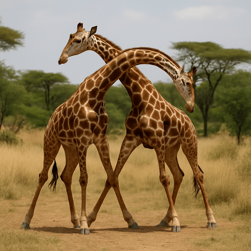 Deux girafes en plein combat de necking