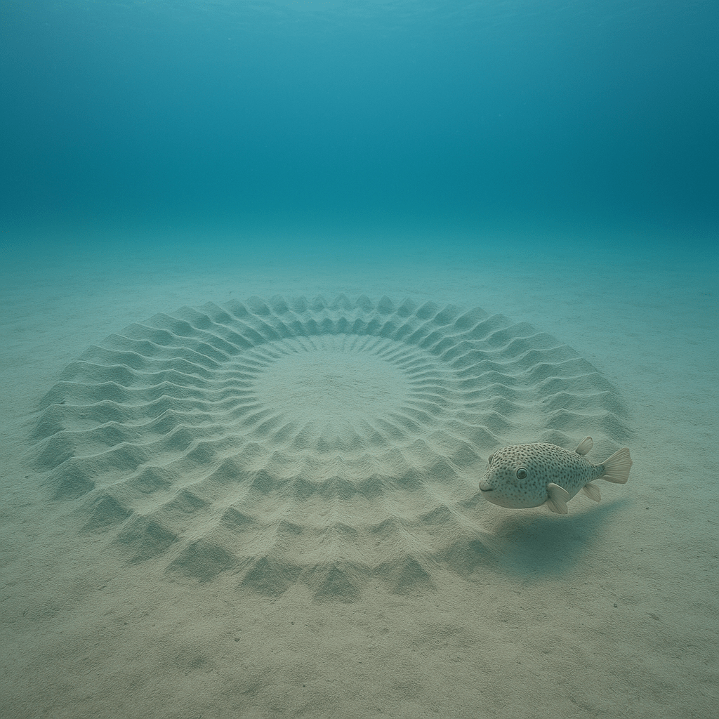 Poisson-globe créant des cercles dans le sable