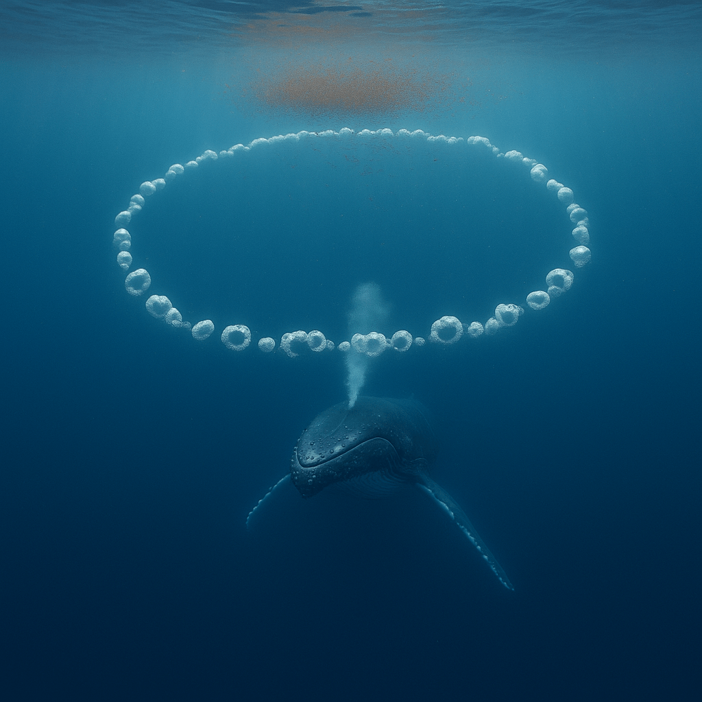 Baleine à bosse créant un filet de bulles