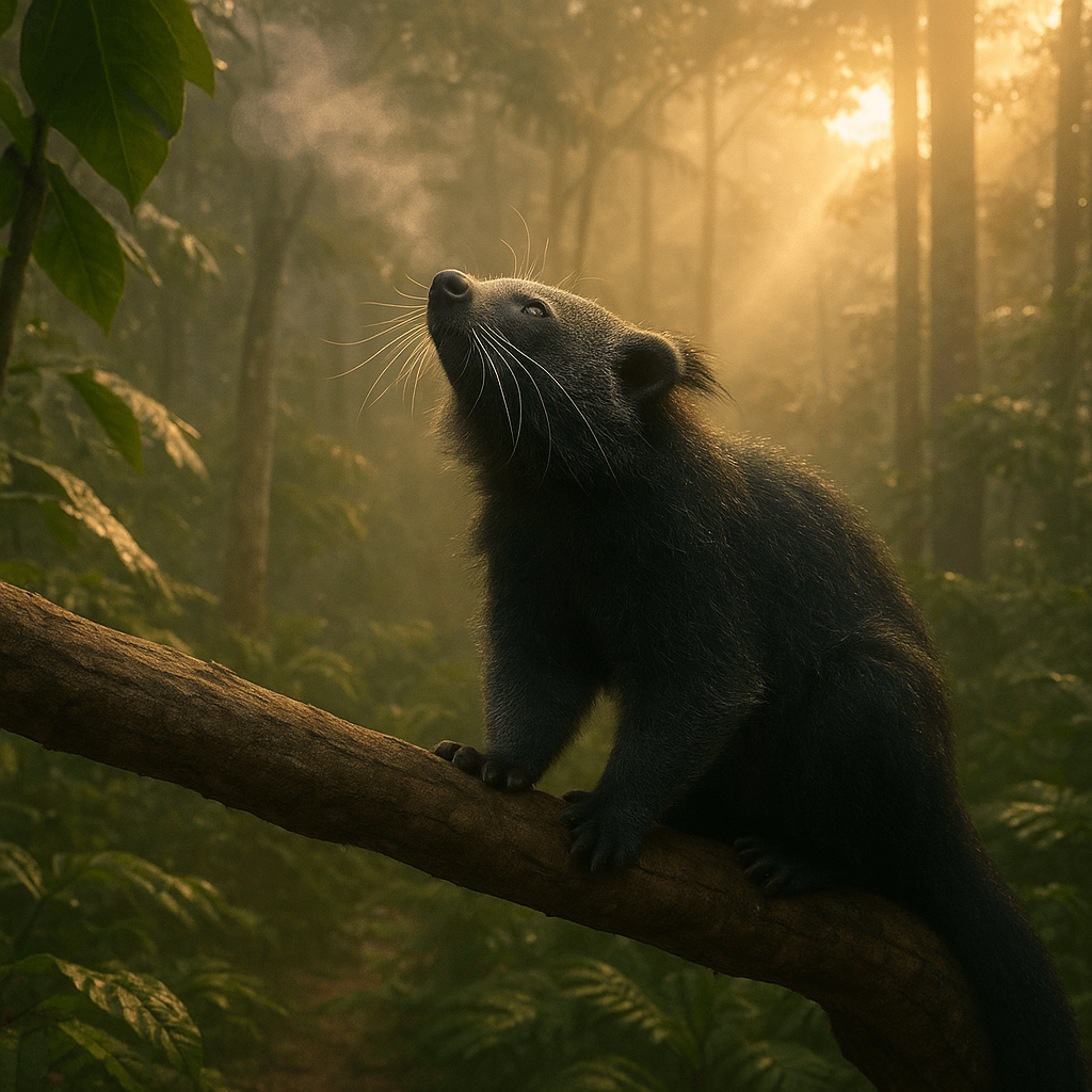 Binturong perché sur une branche