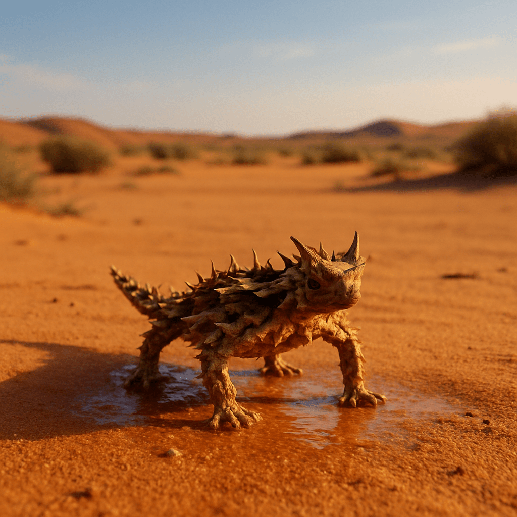 Diable cornu buvant de l'eau par ses pattes