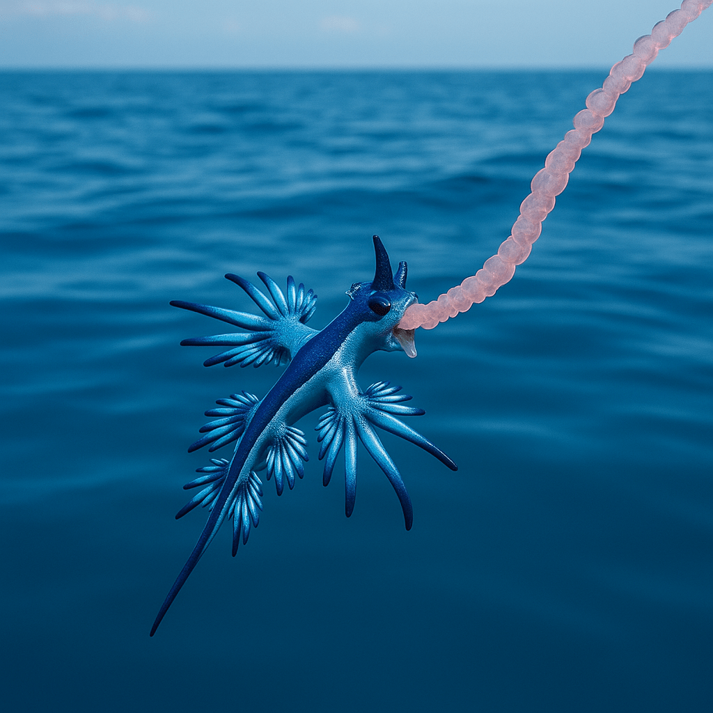 Dragon bleu se nourrissant d’animaux venimeux