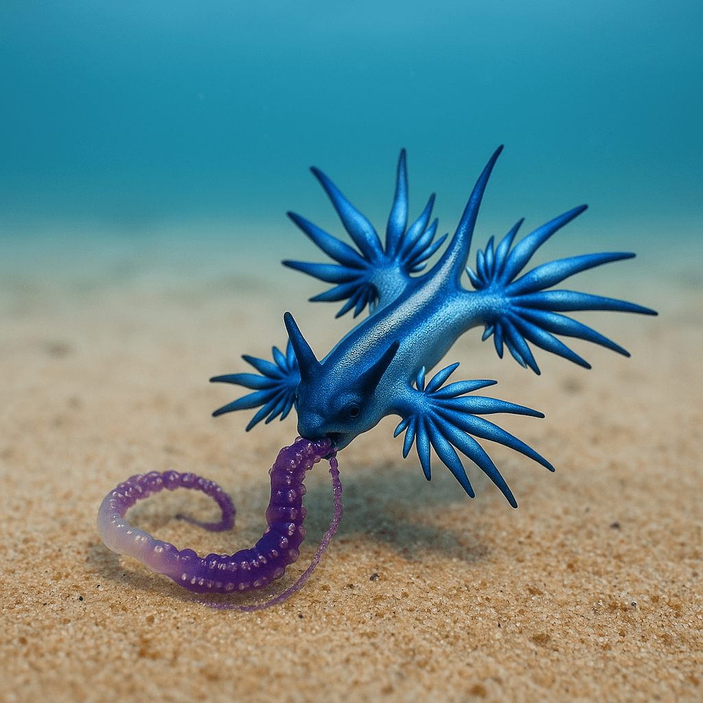 Dragon bleu mangeant des animaux venimeux