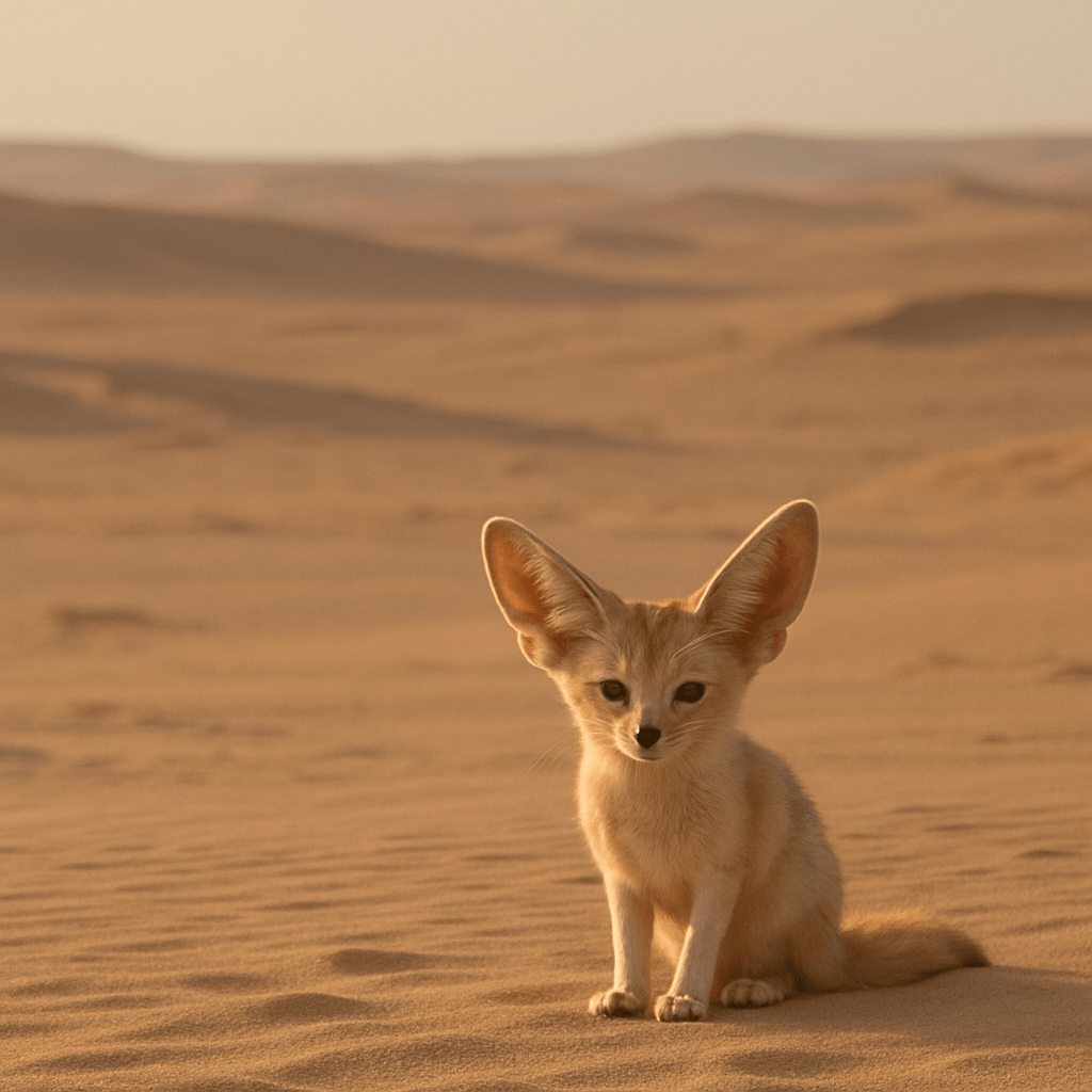 Fennec dans le désert montrant ses grandes oreilles