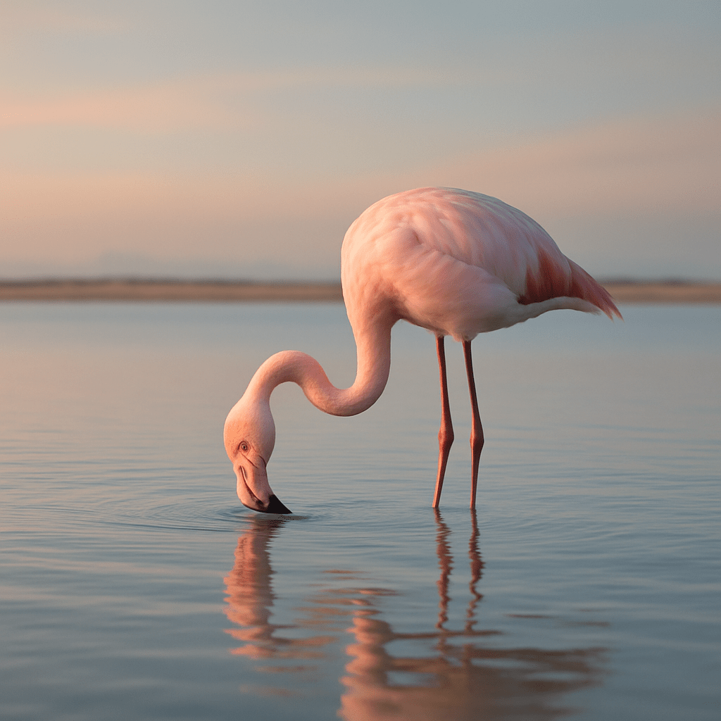 Un flamant rose mange à l’envers