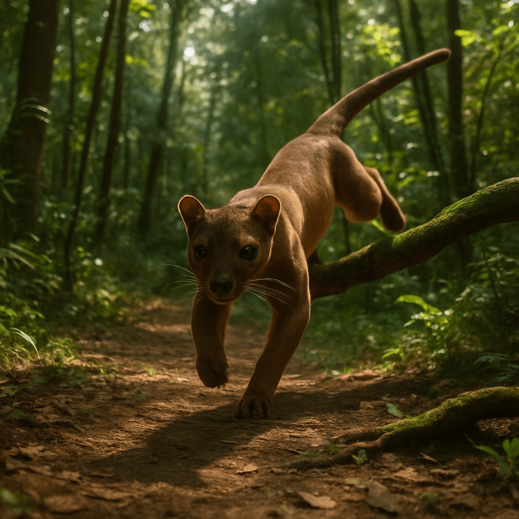 Photo d'un fossa perché sur une branche à Madagascar
