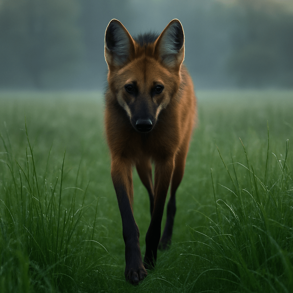 Loup à crinière sur échasses