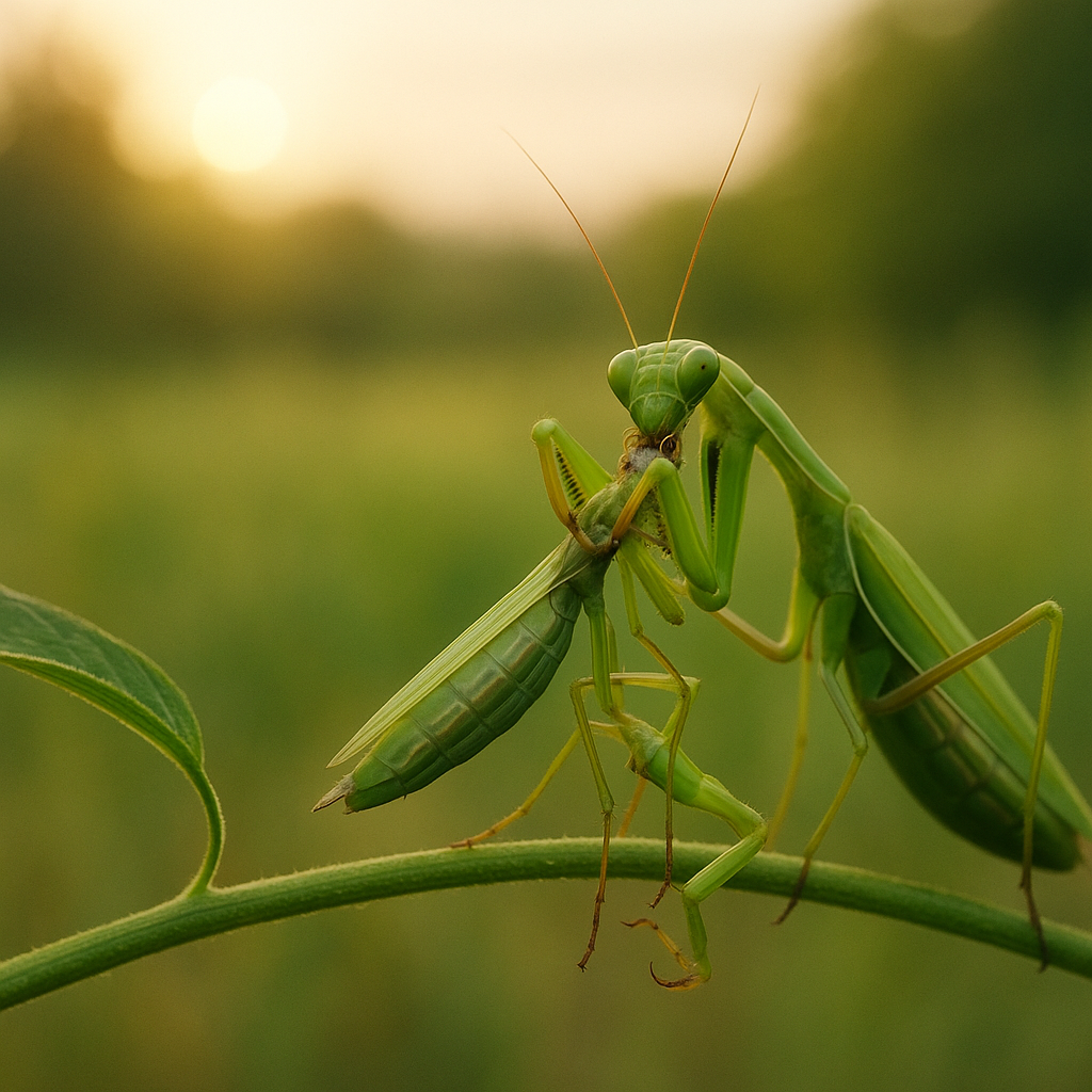 Mante religieuse femelle consommant le mâle