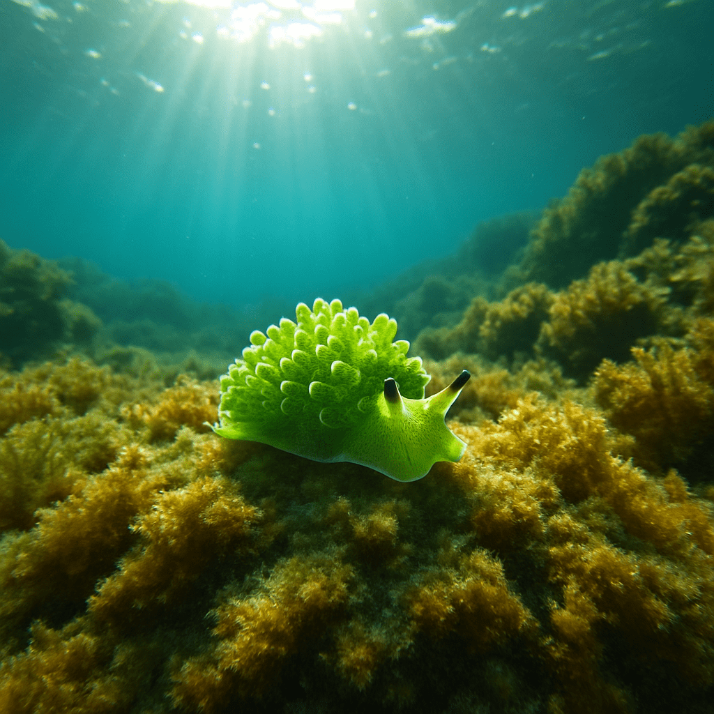 Mouton de mer vert posé sur des algues