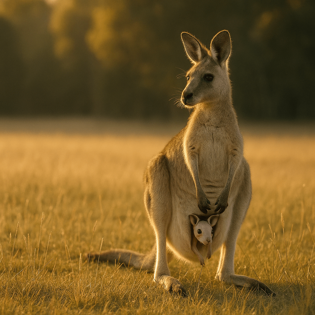 Kangourou bébé dans la poche marsupiale