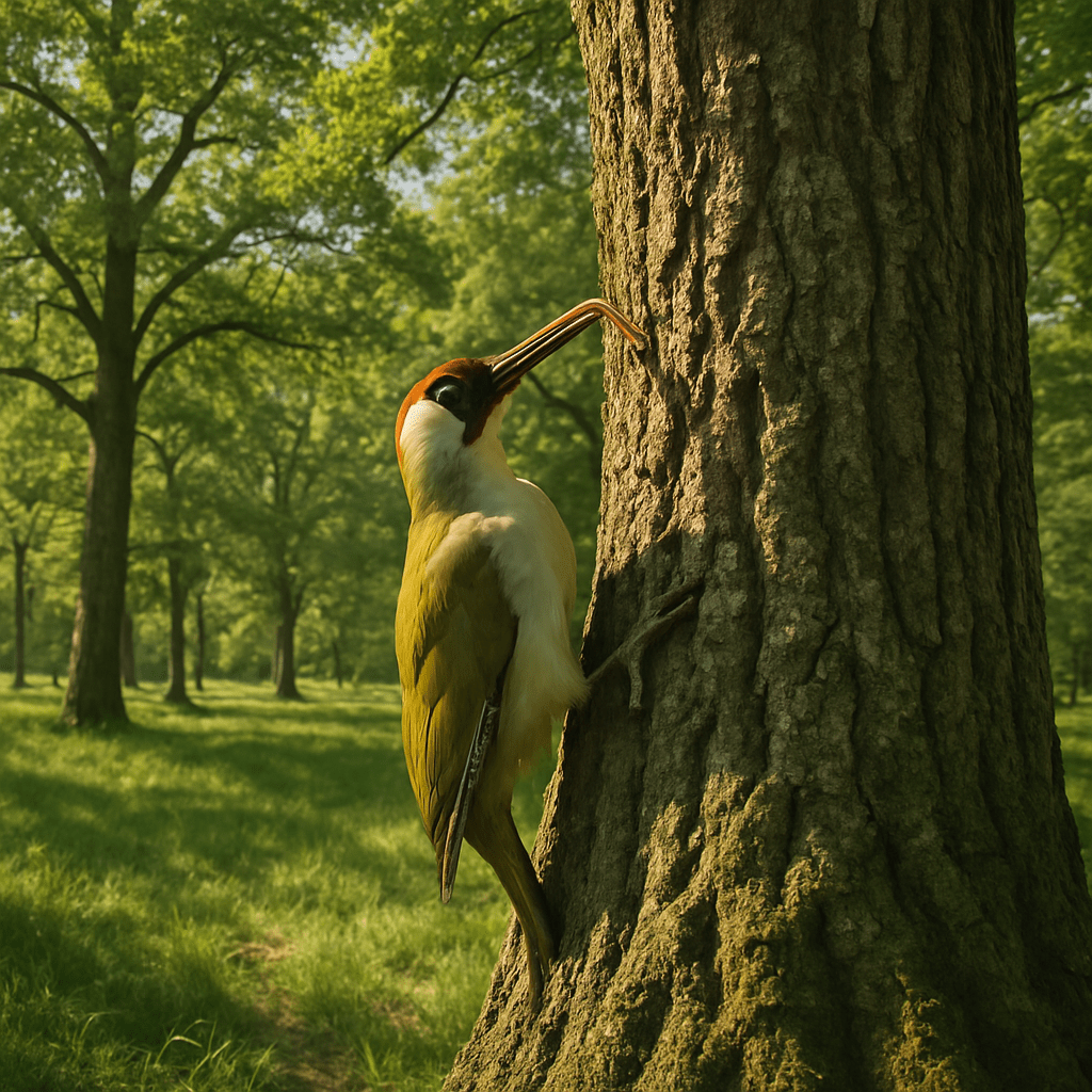 Pic vert montrant sa langue enroulée autour de son crâne