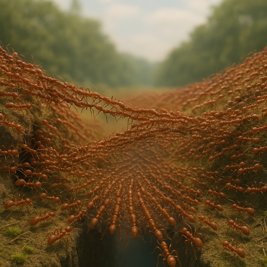 Pont vivant formé par des fourmis légionnaires
